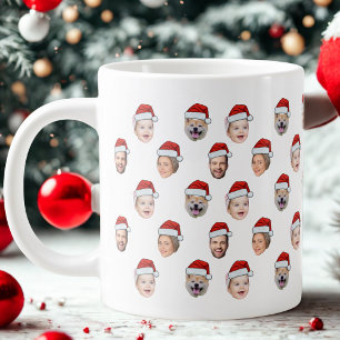 Caneca De Café Grande Chapéu de Papai Noel com Rosto da Família Personal