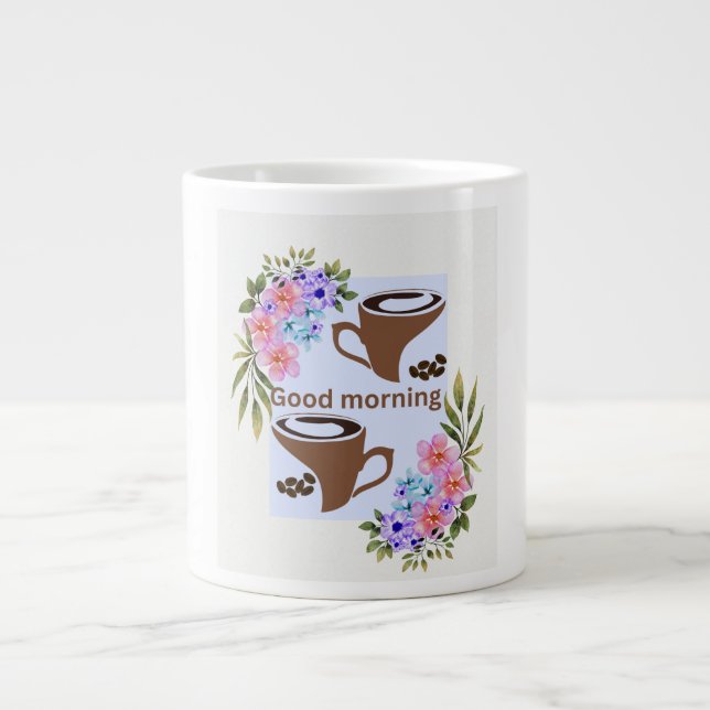 Caneca De Café Grande Charming "Good Morning" Coffee Greeting with Flora (Frente)