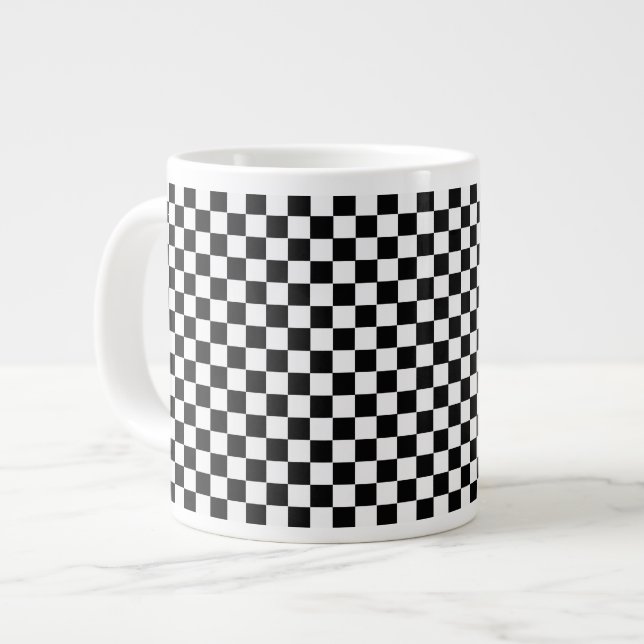 Caneca De Café Grande Checkerboard preto e branco clássico por STaylor (Frente Esquerda)