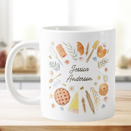 Caneca De Café Grande Chef de pastelaria de aquarela personalizada