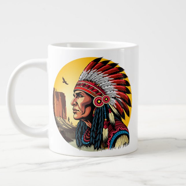 Caneca De Café Grande Chefe Americano Nativo na paisagem selvagem Sunset (Esquerda)