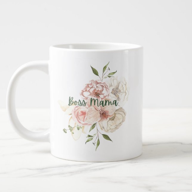 Caneca De Café Grande Chefe Mama Floral, Rosa e Cinza Toalha (Esquerda)