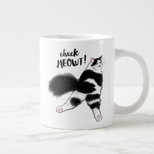 Caneca De Café Grande Cheque Meowt! Negra e Branca Engraçados