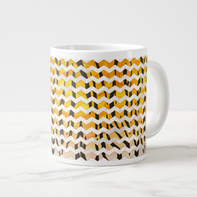 Caneca De Café Grande Chevron Tiger Black and Orange Impressão (Frente Esquerda)