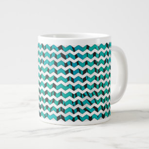 Caneca De Café Grande Chevron Tiger Black and Teal Impressão