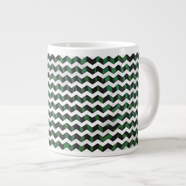 Caneca De Café Grande Chevron Zebra Black e Green Impressão (Frente Esquerda)