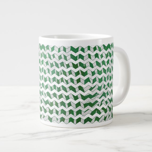 Caneca De Café Grande Chevron Zebra Green e White Impressão (Frente Esquerda)