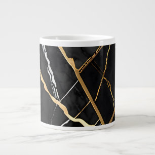 Caneca De Café Grande Chic Elegante negro ouro amarelo Faux Marble