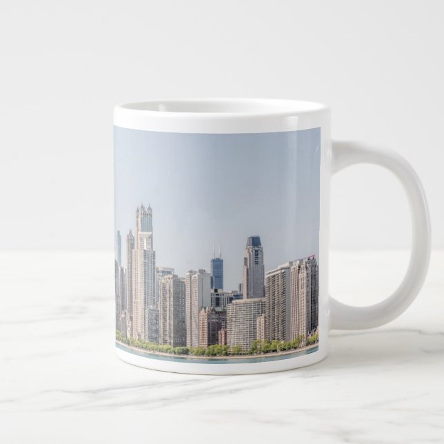 Caneca De Café Grande Chicago Skyline Com O Lago Michigan (Direita)