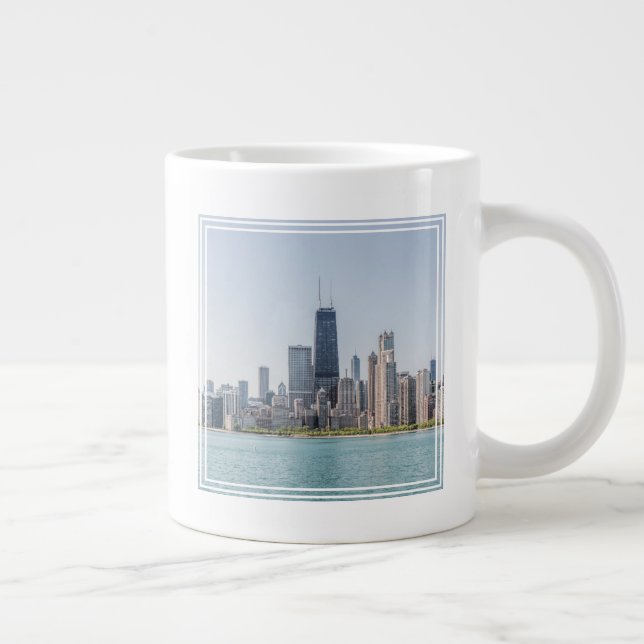 Caneca De Café Grande Chicago Skyline Com O Lago Michigan (Direita)