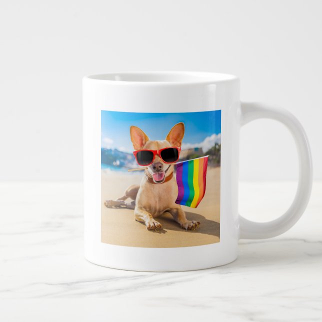 Caneca De Café Grande Chihuahua Dog na praia (Direita)