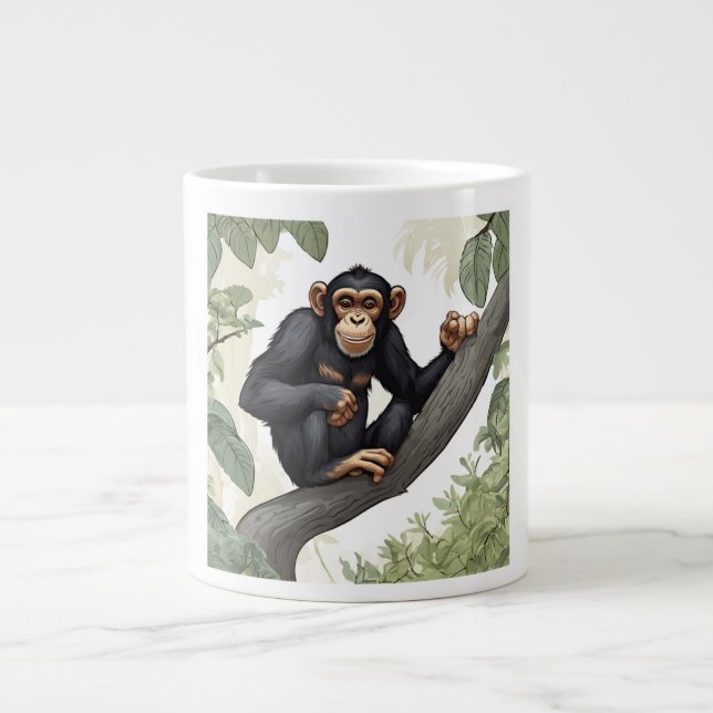 Caneca De Café Grande Chimpanzé bonito nas saudações do galho (Frente)