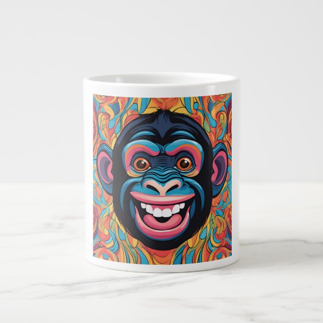 Caneca De Café Grande Chimpanzé Engraçado e Louco (Frente)