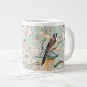 Caneca De Café Grande Chinoiserie Bird & Blossom Mug Em Sage & Peach