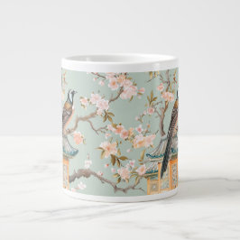 Caneca De Café Grande Chinoiserie Bird & Blossom Mug Em Sage & Peach