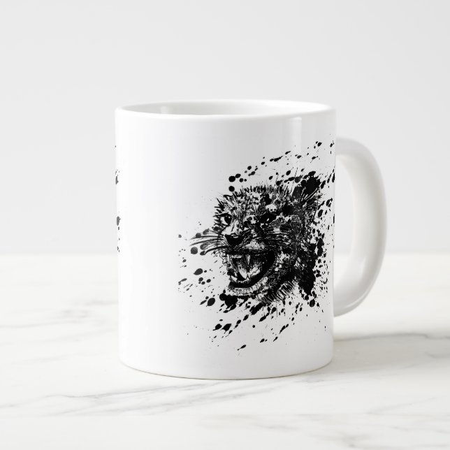 Caneca De Café Grande Chita Zangada em Preto Pega o Fundo (Frente Esquerda)
