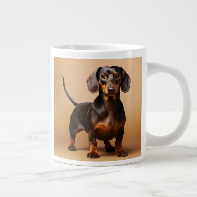 Caneca De Café Grande Chocolate e Tan Dachshund Dog (Direita)
