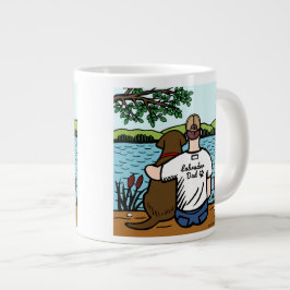 Caneca De Café Grande Chocolate Labrador e Pai Lake View