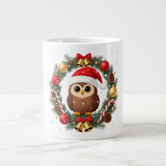 Caneca De Café Grande Chouette de Noël dans une couronne festive