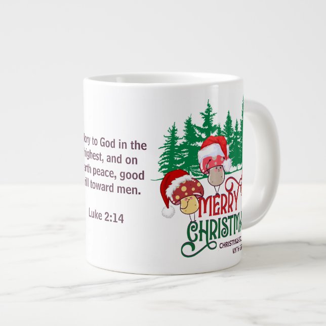 Caneca De Café Grande Christian MERRY CHRISTMAS MUSHROOMS (Frente Esquerda)