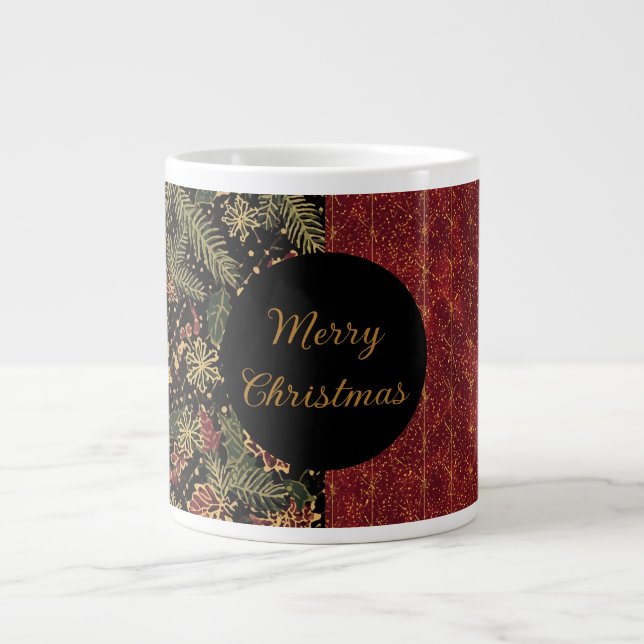 Caneca De Café Grande Christmas Flowers ,Red Gold Black,Merry Christmas  (Frente)