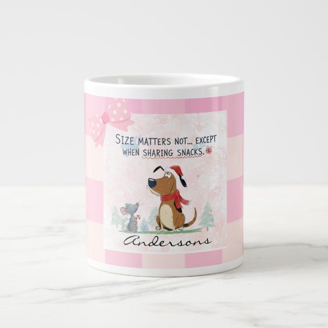Caneca De Café Grande Christmas pink Plaid Cartoon illustration funny  (Frente)