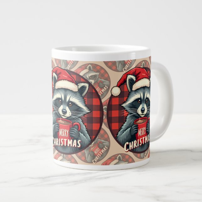Caneca De Café Grande Christmas Raccoon Cocoa Cheer (Frente Esquerda)