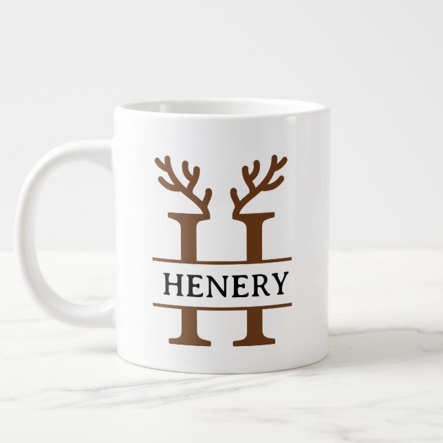Caneca De Café Grande Christmas Reindeer holiday Mug, Custom winter  (Esquerda)