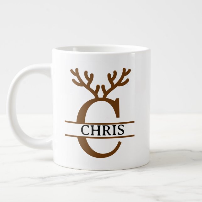 Caneca De Café Grande Christmas Reindeer holiday Mug, Custom winter  (Esquerda)