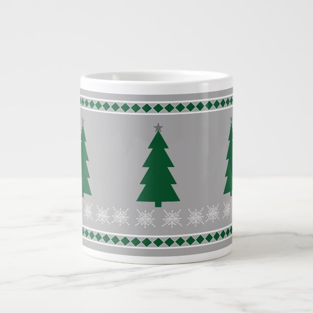 Caneca De Café Grande Christmas Tree and Snowflakes Pattern, (Frente)