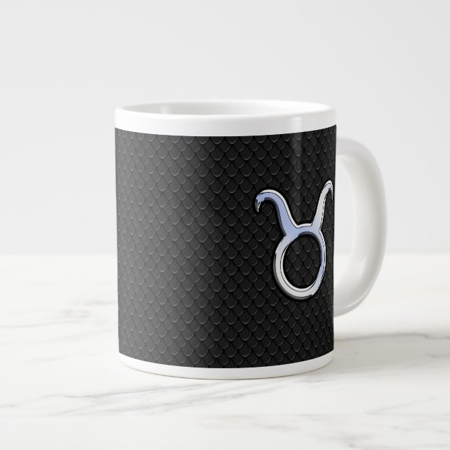 Caneca De Café Grande Chrome Como Taurus Zodiac Sinal na Pele Cobra Negr (Frente Esquerda)