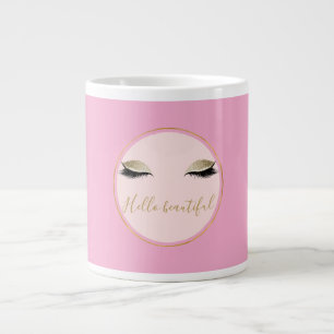 Caneca De Café Grande Cílios Pretos Glitzy Dourado Rosa Chic