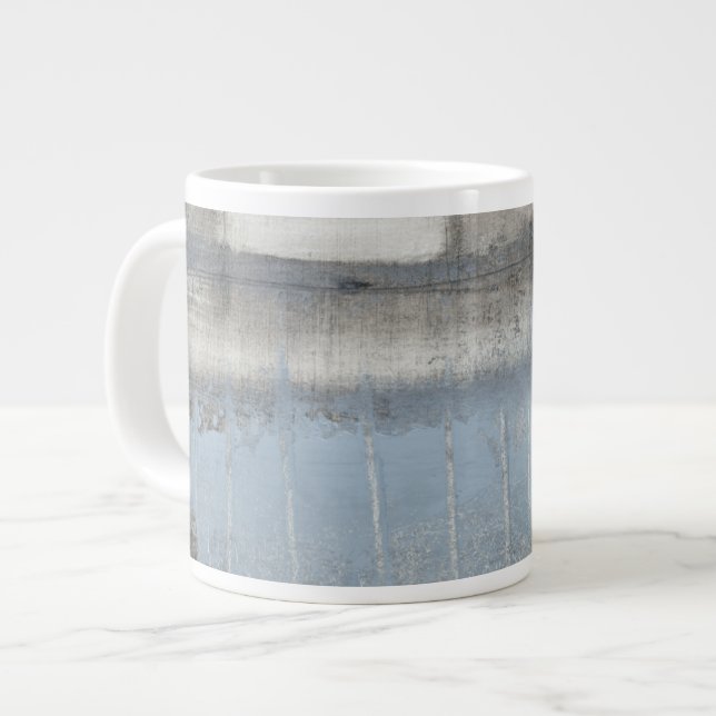 Caneca De Café Grande Cinza abstrato e pintura azul (Frente Esquerda)