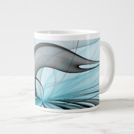 Caneca De Café Grande Cinza Antracite Arte Fractal Azul Moderna
