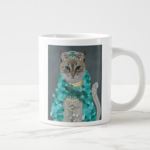 Caneca De Café Grande Cinza Cat  Adornada Com Bells