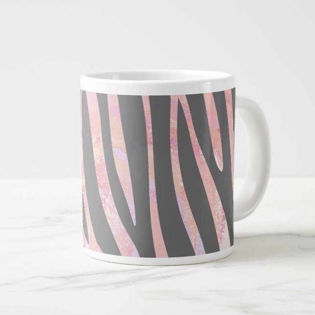 Caneca De Café Grande Cinza de Zebra Light e Impressão rosa (Frente Esquerda)