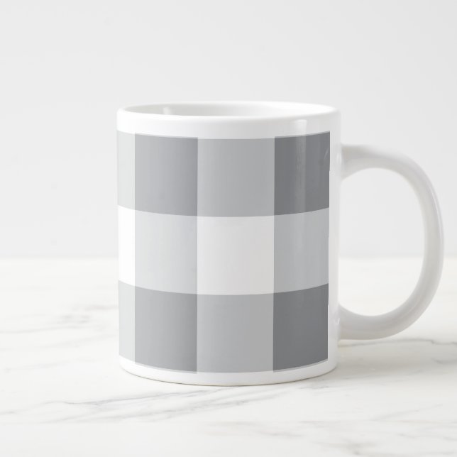 Caneca De Café Grande Cinza E Padrão De Gingham Branco (Direita)
