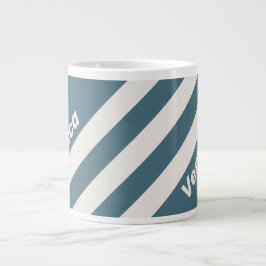 Caneca De Café Grande Cinza Escuro Retro com Três Listras e Nome
