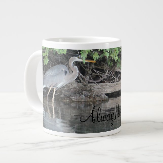 Caneca De Café Grande Cinza Heron Bird (Frente Esquerda)