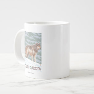 Caneca De Café Grande Cinza Wolf Standing Dakota do Sul