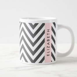 Caneca De Café Grande Cinza Zigzag, Cinza Chevron, Mint, Seu Nome