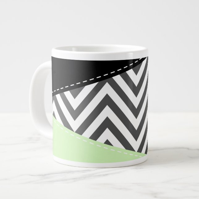 Caneca De Café Grande Cinza Zigzag, Cinza Chevron, Zigzag Patterno, Casa (Frente Esquerda)