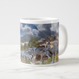 Caneca De Café Grande Cinzas Lobos "Uma Viagem Familiar"