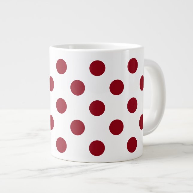 Caneca De Café Grande Círculos de Bolinhas Vermelhas Crimson (Frente Esquerda)