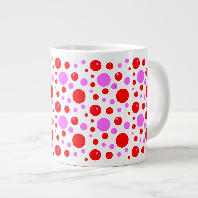 Caneca De Café Grande Círculos e Pontos Pink e Vermelho (Frente Esquerda)