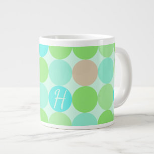 Caneca De Café Grande Círculos Monograma Azul Turquesa Verde e Laranja