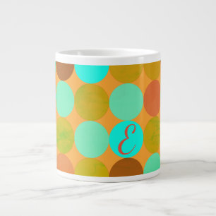 Caneca De Café Grande Círculos Monograma Azul Turquesa Verde e Laranja