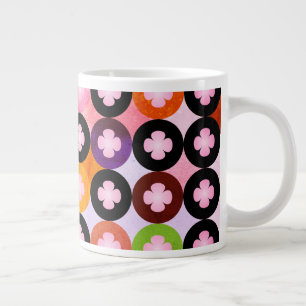 Caneca De Café Grande Círculos Multicoloridos Legais & Trevos Rosa