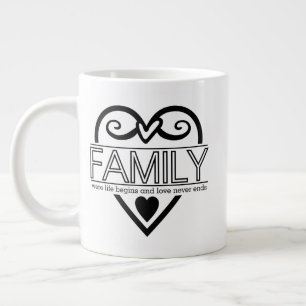 Caneca De Café Grande Citação da família - "Onde a vida começa e ama nun