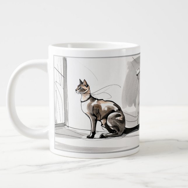 Caneca De Café Grande City Cat Looking Stylish Minimalist Art (Esquerda)
